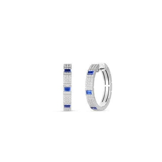 18K White Gold Obelisco Pave Diamond & Blue Sapphire Hoop Earrings thumbnail