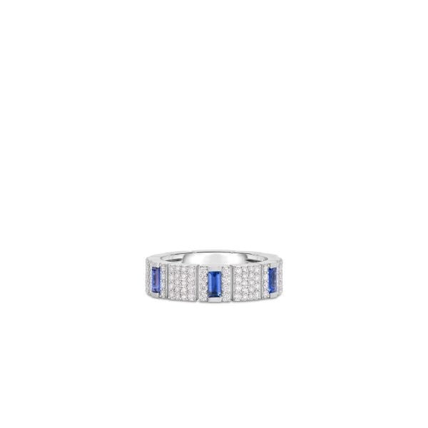 18K White Gold Obelisco Pave Diamond & Blue Sapphire Ring