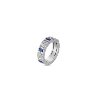 18K White Gold Obelisco Pave Diamond & Blue Sapphire Ring thumbnail