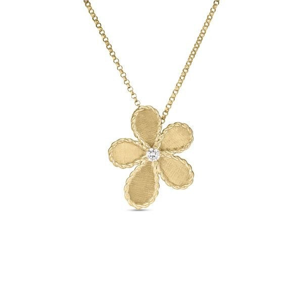 18K Yellow Gold Jasmine Diamond & Satin Finish Flower Necklace