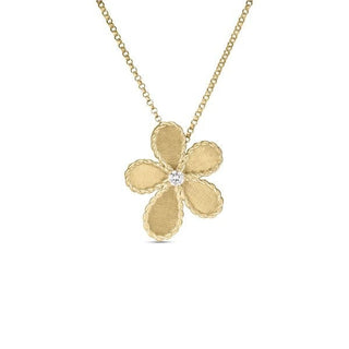 18K Yellow Gold Jasmine Diamond & Satin Finish Flower Necklace thumbnail