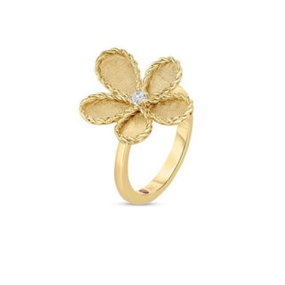 18K Yellow Gold Jasmine Diamond & Satin Finish Flower Ring thumbnail
