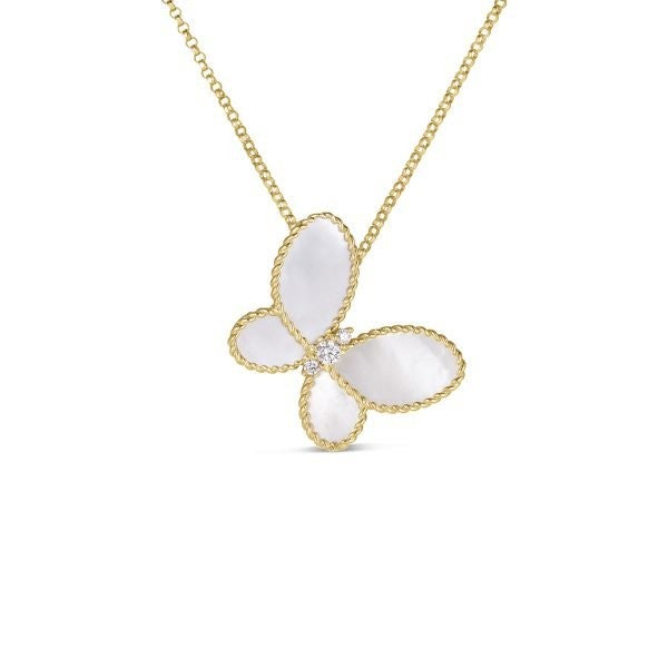 18K Yellow Gold Jasmine Diamond & Mother Of Pearl Butterfly Necklace