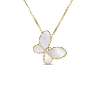 18K Yellow Gold Jasmine Diamond & Mother Of Pearl Butterfly Necklace thumbnail