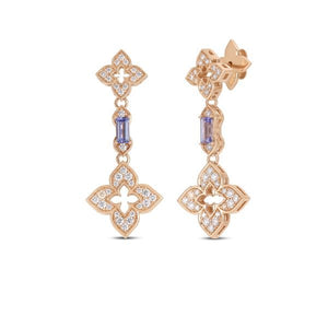 18K Rose Gold Venetian Princess Carnival Pave Diamond & Tanzanite Flower Dangle Earrings