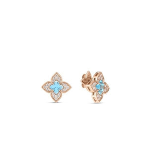 18K Rose Gold Venetian Princess Carnival Small Diamond & Blue Topaz Flower Earrings