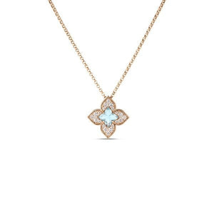 18K Rose Gold Venetian Princess Carnival Small Diamond & Blue Topaz Flower Necklace