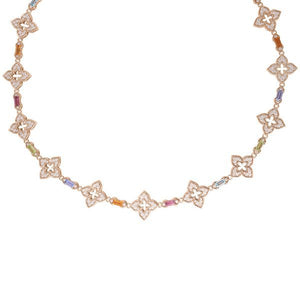 18K Rose Gold Venetian Princess Carnival Pave Diamond & Mixed Baguette Flower Necklace