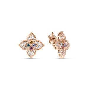 18K Rose Gold Venetian Princess Carnival Small Pave Mixed Stones Flower Earrings