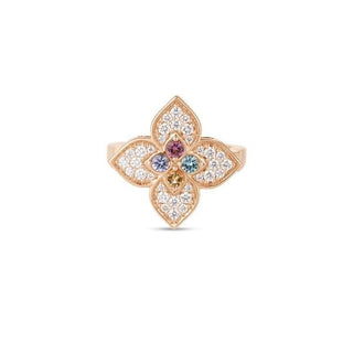 18K Rose Gold Venetian Princess Carnival Small Pave Mixed Stones Flower Ring thumbnail