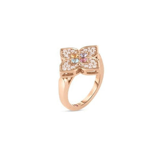 18K Rose Gold Venetian Princess Carnival Small Pave Mixed Stones Flower Ring thumbnail