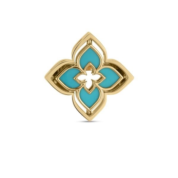 18K Yellow Gold Venetian Princess Pirouette Pave Diamond & Turquoise Flower Ring