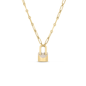 18K Yellow Gold Cialoma Diamond Heart Lock Necklace