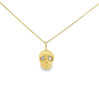 18K Yellow Gold Skull Pendant Necklace with Diamonds thumbnail