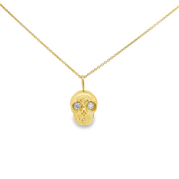 18K Yellow Gold Skull Pendant Necklace with Diamonds