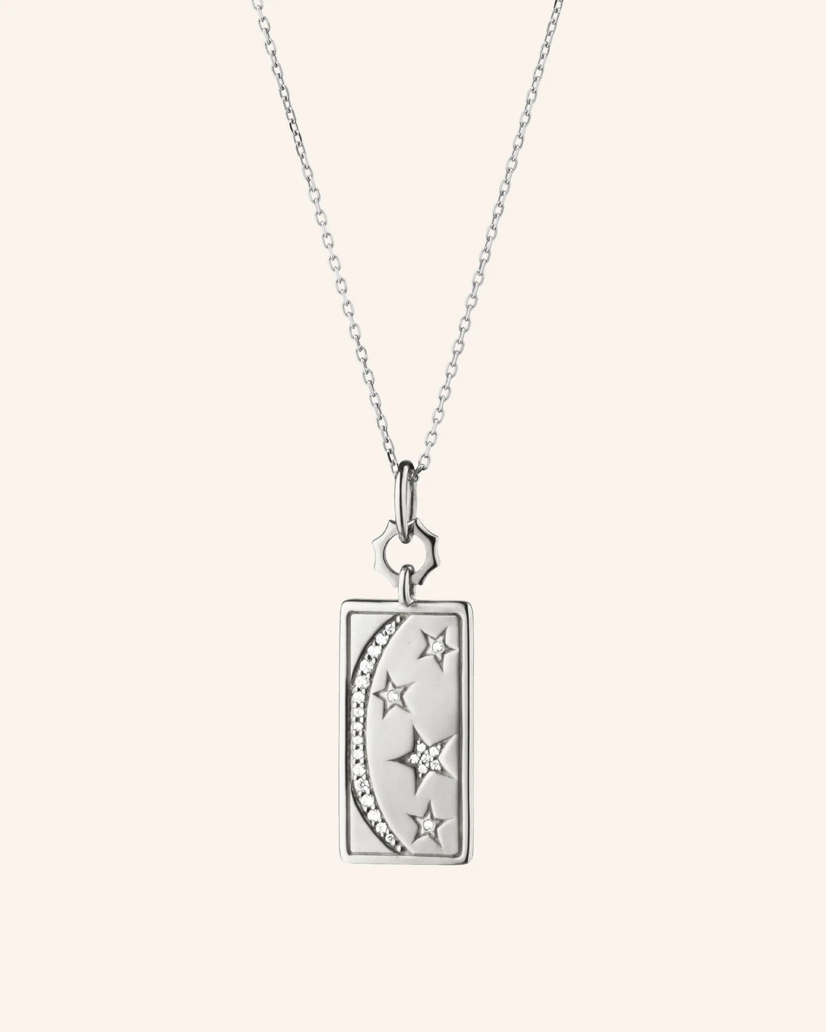 "Sun, Moon, and Stars" Sterling Silver Necklace with White Sapphires