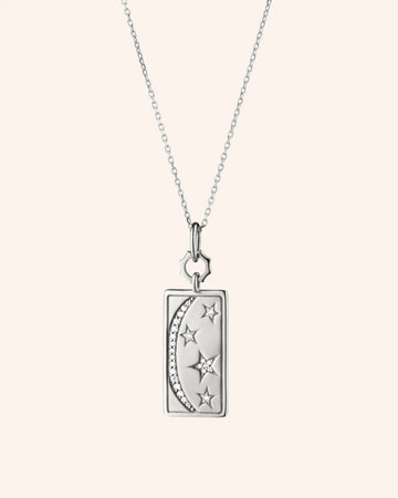 "Sun, Moon, and Stars" Sterling Silver Necklace with White Sapphires