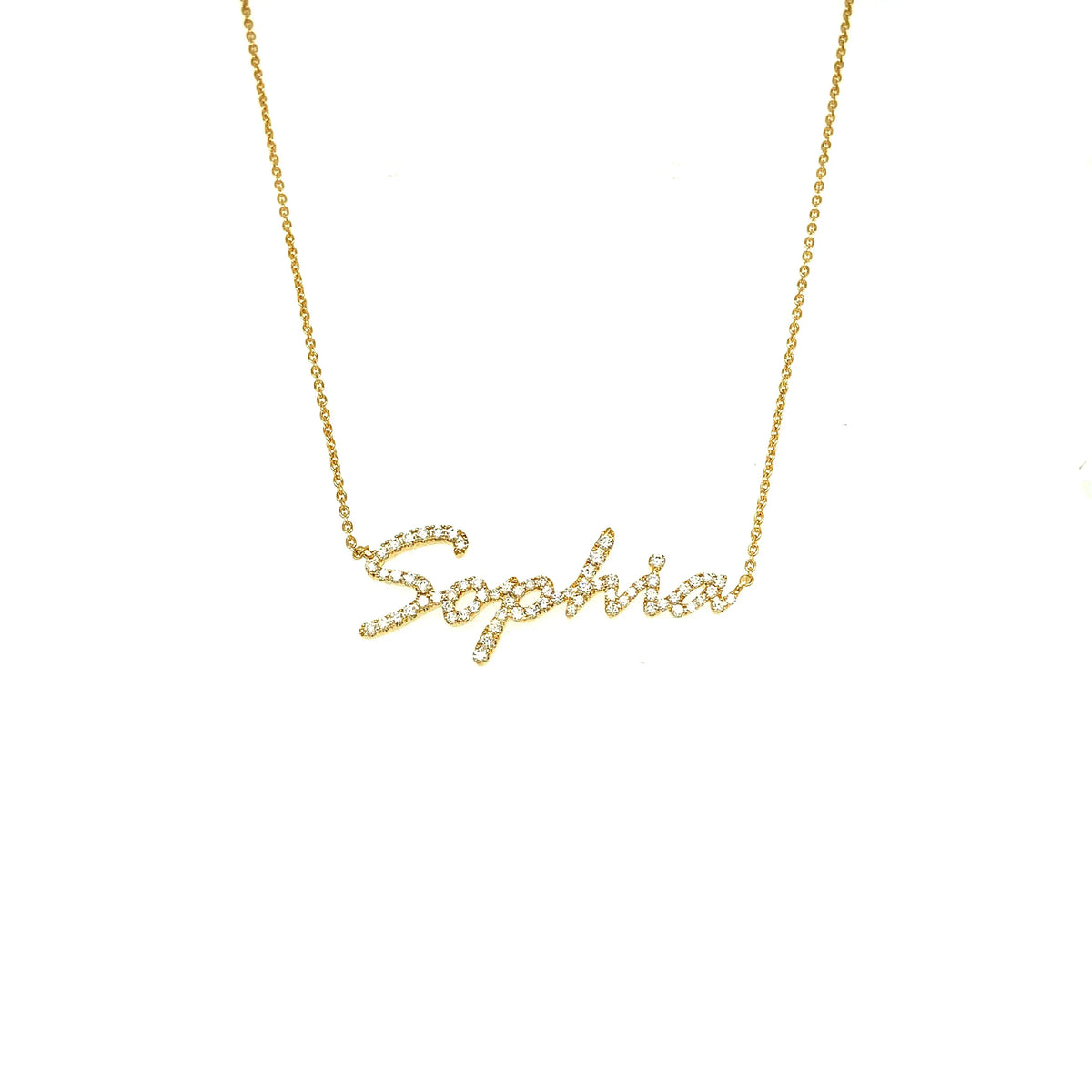 18K Yellow Gold Sophia Nameplate Necklace with Diamonds