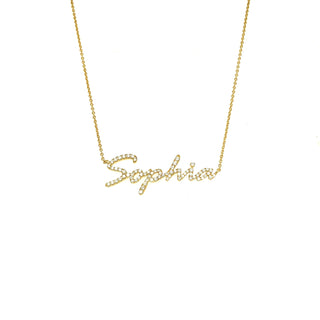 18K Yellow Gold Sophia Nameplate Necklace with Diamonds thumbnail