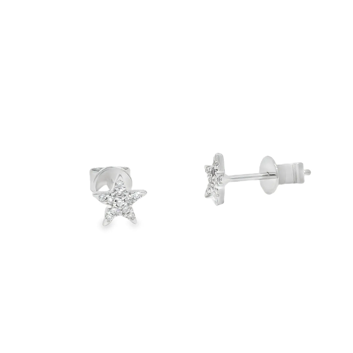 18K White Gold Star Stud Earrings with Diamonds