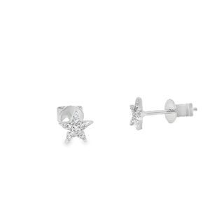 18K White Gold Star Stud Earrings with Diamonds thumbnail