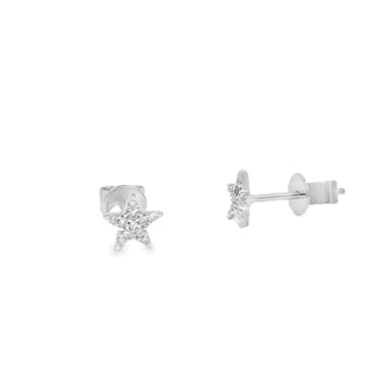 18K White Gold Star Stud Earrings with Diamonds