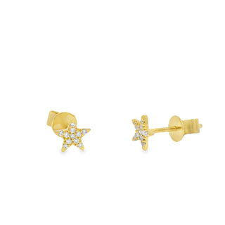 18K Yellow Gold Star Stud Earrings with Diamonds thumbnail