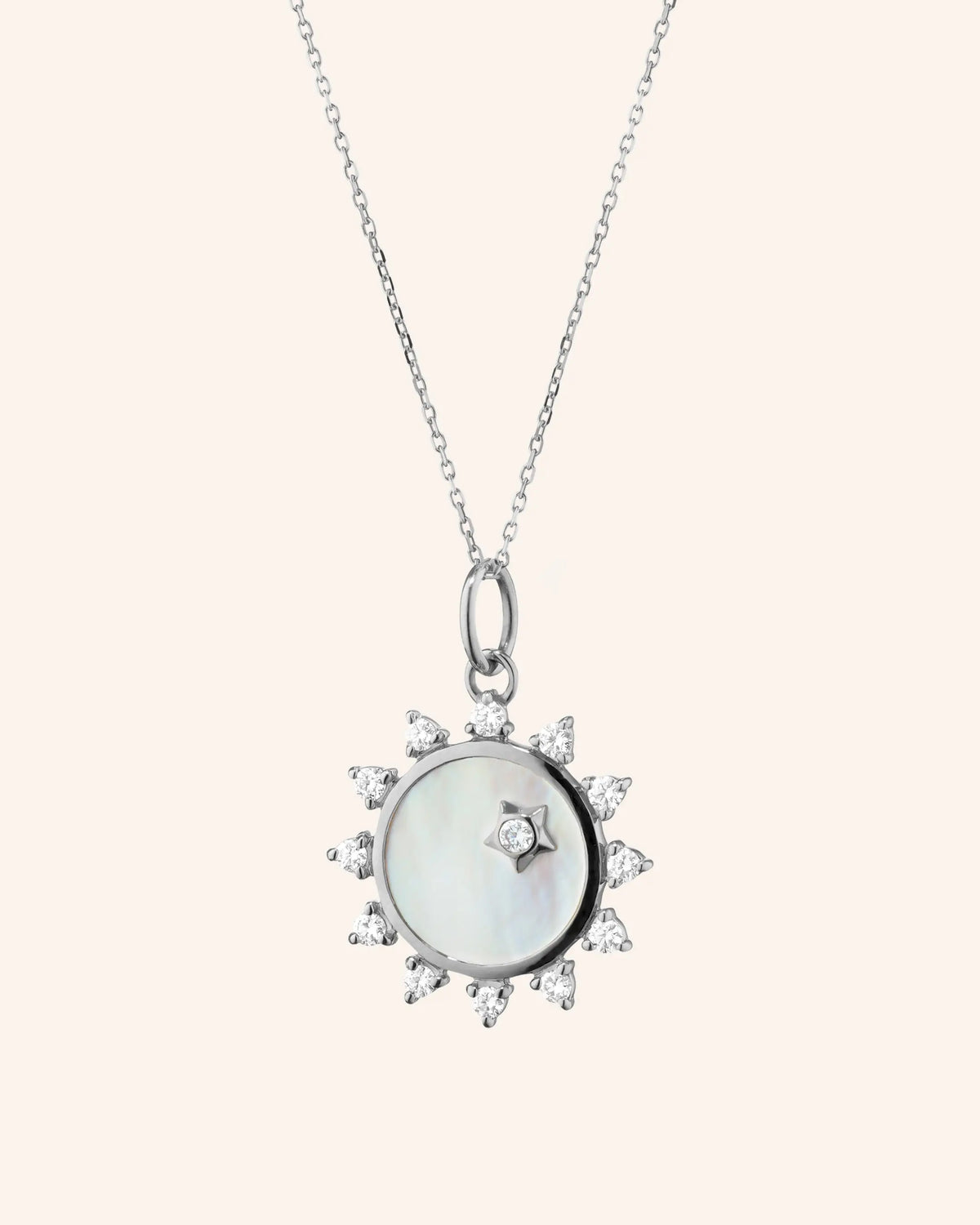 "Happiness" Sun Sterling Silver Necklace with White Sapphires