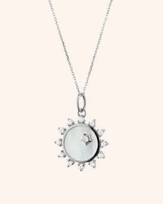 "Happiness" Sun Sterling Silver Necklace with White Sapphires thumbnail