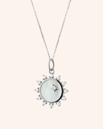 "Happiness" Sun Sterling Silver Necklace with White Sapphires