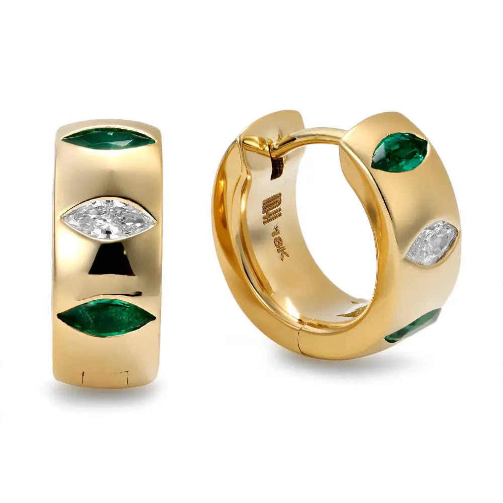 Guardian Emerald and Diamond Huggie Earrings