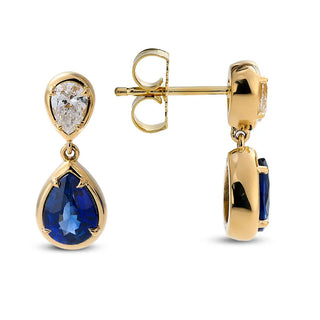 Pear Blue Sapphire and Diamond Drop Earrings thumbnail