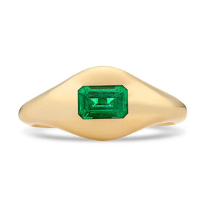 Chunky Slim Emerald Signet Ring