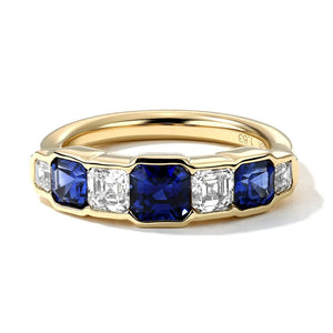 Graduating Asscher Cut Sapphire and Diamond Ring