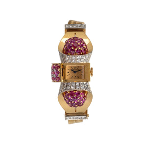 Jaeger LeCoultre 18K Diamond & Ruby Cocktail Watch