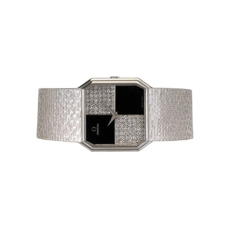 Omega 18K White Gold, Onyx & Diamond Watch, Ring, and Cufflink Set thumbnail