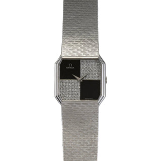 Omega 18K White Gold, Onyx & Diamond Watch, Ring, and Cufflink Set thumbnail