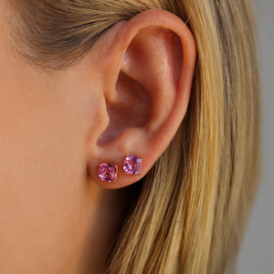 Cushion Cut Pink Sapphire Studs