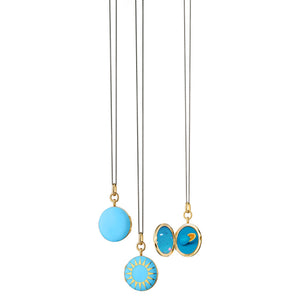 TURQUOISE ENAMEL AND VERMEIL ROUND LOCKET