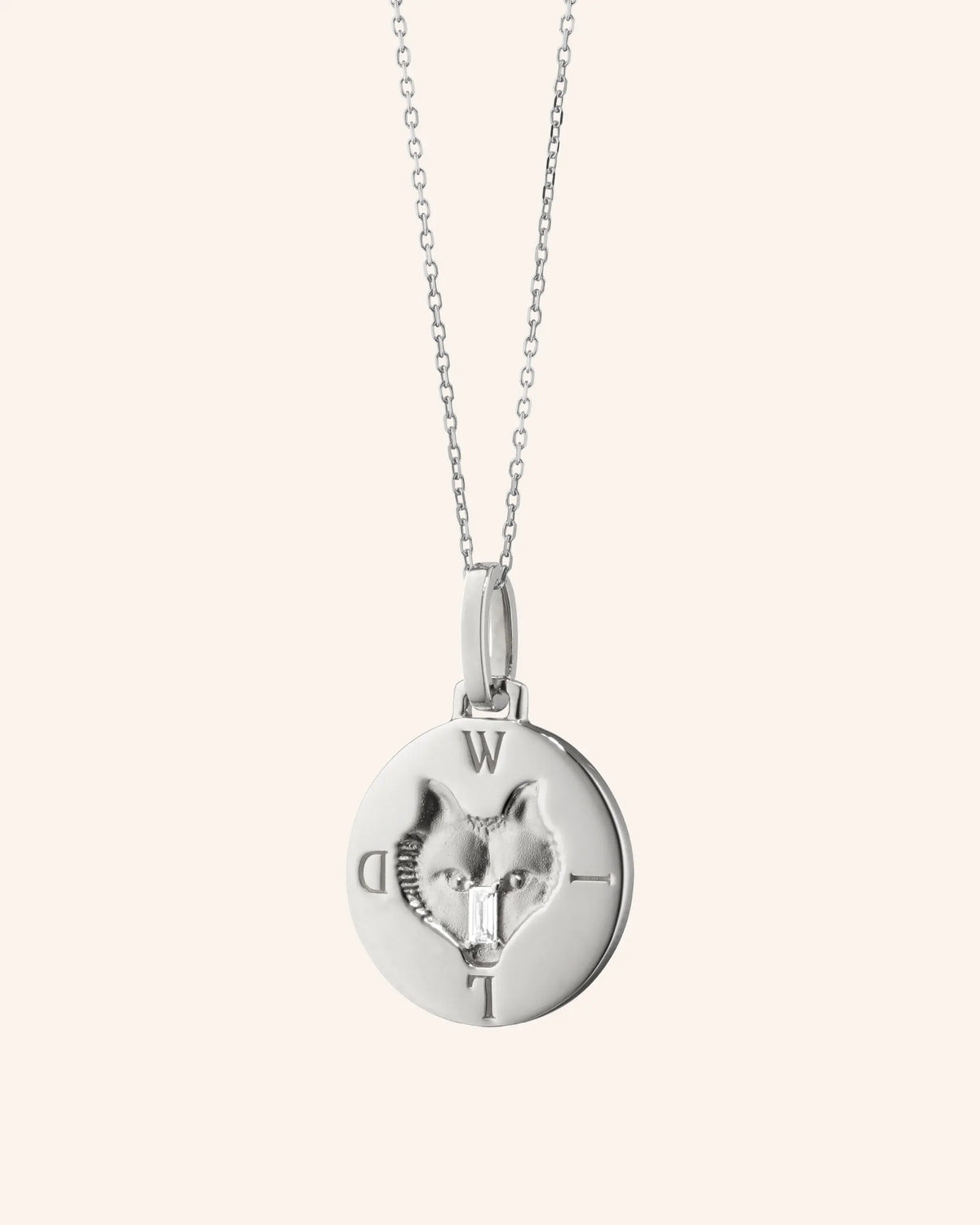 "Wild" Wolf Sterling Silver Intaglio Necklace with White Sapphires