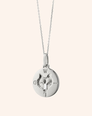 "Wild" Wolf Sterling Silver Intaglio Necklace with White Sapphires thumbnail