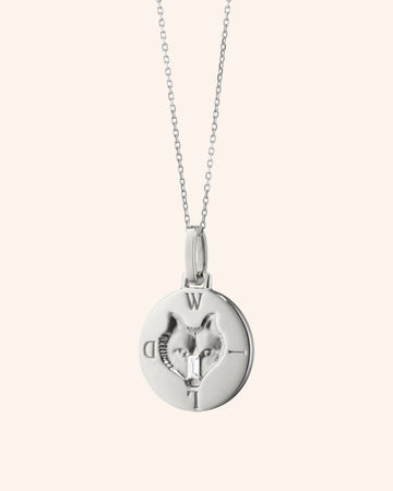 "Wild" Wolf Sterling Silver Intaglio Necklace with White Sapphires