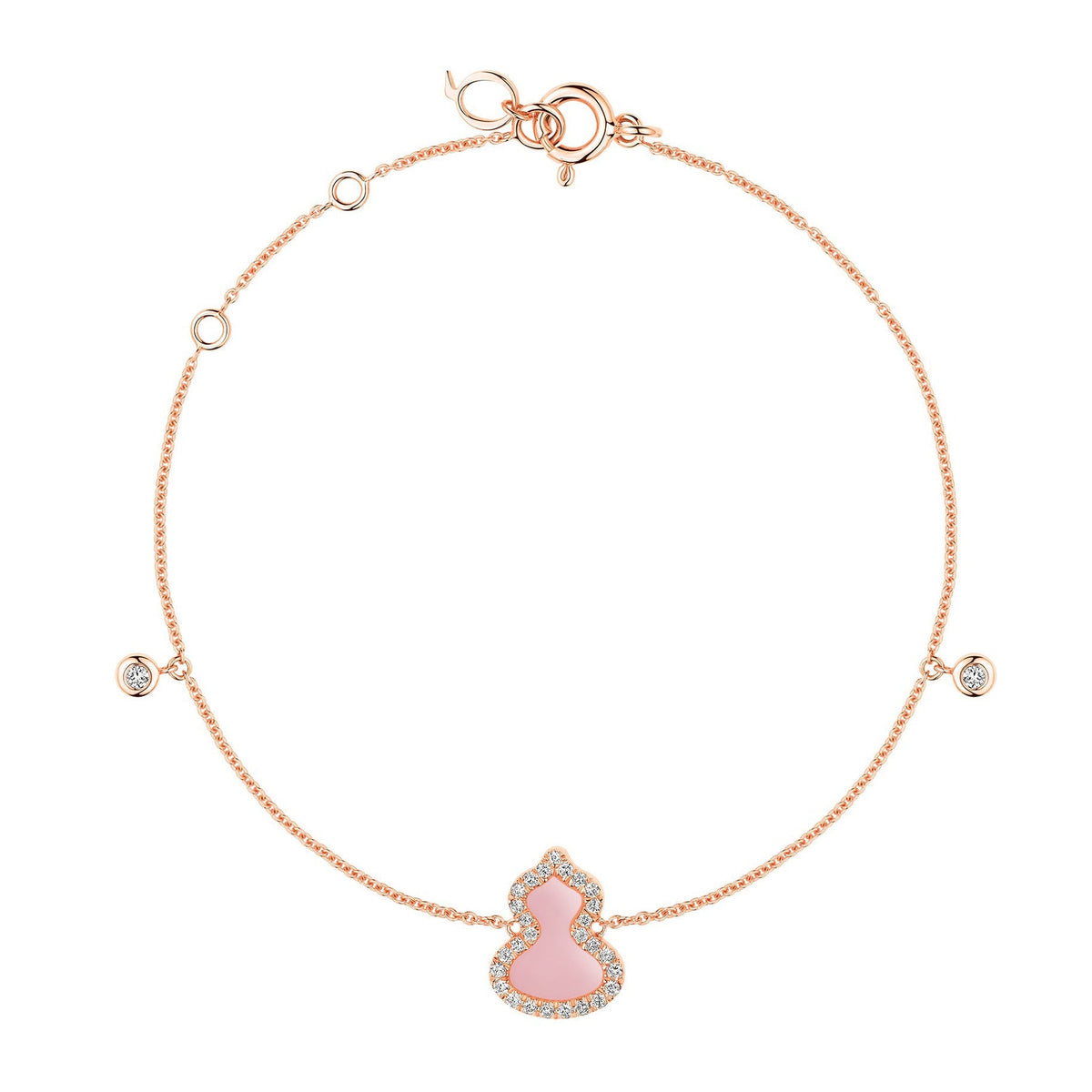 Petite Wulu bracelet in 18K rose gold with diamonds and pink opal