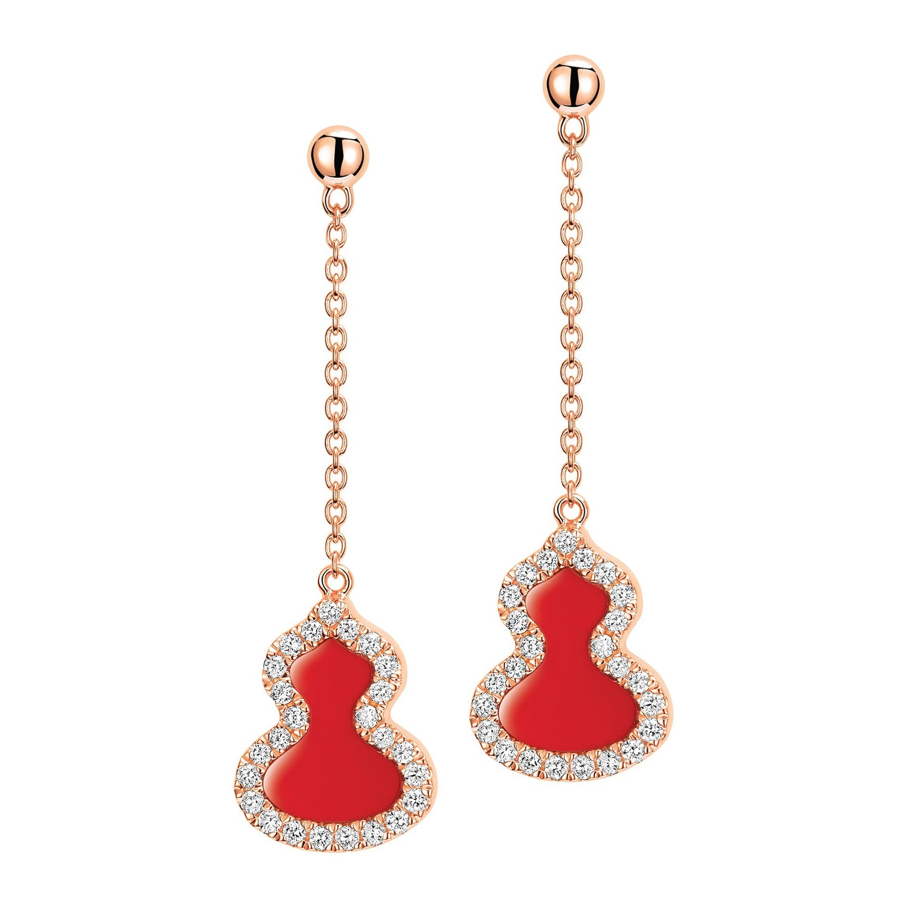 Petite Wulu earrings in 18K rose gold with diamonds and red