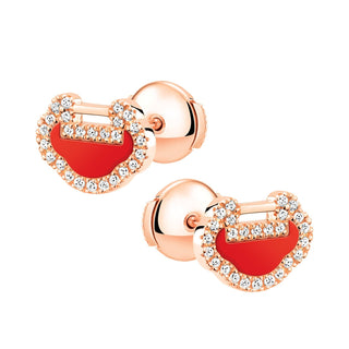 Petite Yu Yi ear studs in 18K rose gold with diamonds and red agate thumbnail
