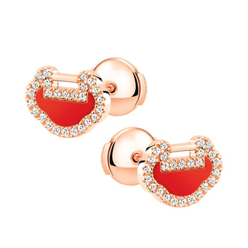 Petite Yu Yi ear studs in 18K rose gold with diamonds and red agate