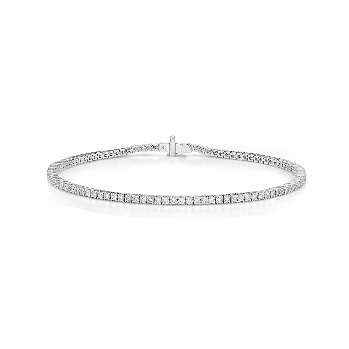 Memoire 18K White Gold CLASSIC 4PRNG LINE Bracelet 1.28-1.38ctw Diamond 7" - CBDD118-SPECIAL