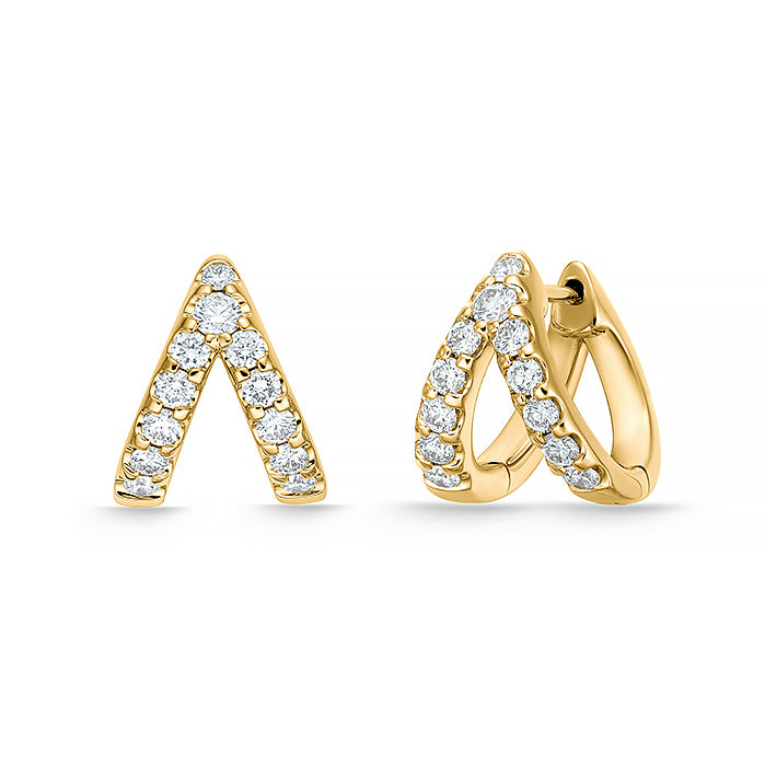 Memoire 18K Yellow Gold ODESSA "V" Diamond HUGGIE Earrings .58ctw Diamond G-H Color, SI Clarity - CHHO49200008Y72000