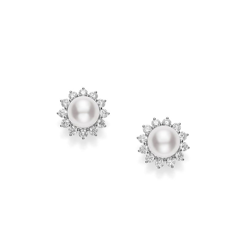 Classic Elegance Akoya Cultured Pearl Earrings with Diamonds