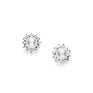 Classic Elegance Akoya Cultured Pearl Earrings with Diamonds thumbnail